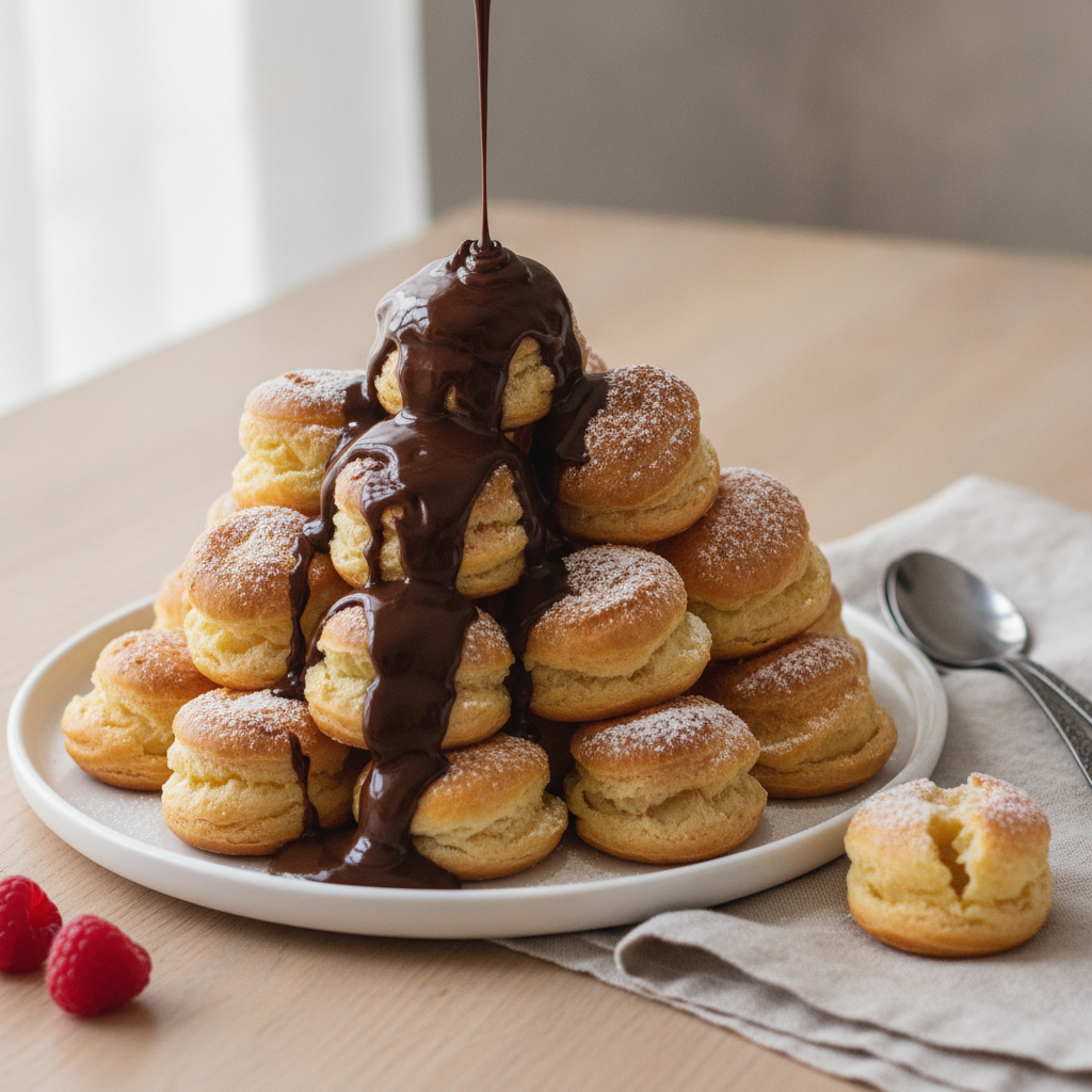 Ev Yapımı Çikolatalı Profiterol: Crispy Çoux Pastası ve Eriyen Çikolata Sosuy...